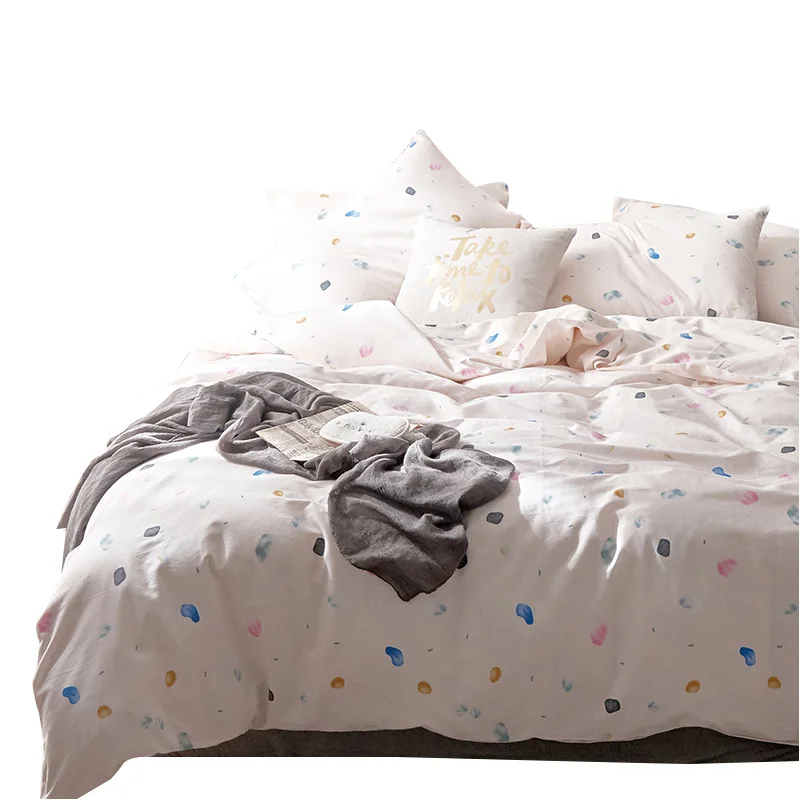 Buy bedding set cotton white&green plaids sheet duvet