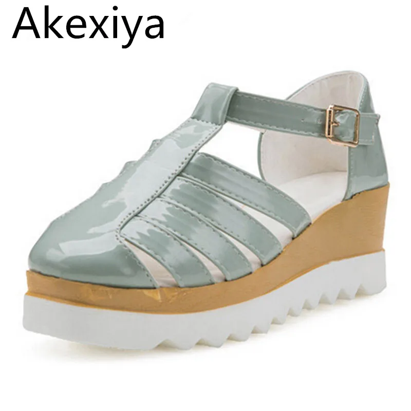 

Akexiya Summer Style Gladiator Sandals 2017 Creepers Platform Shoes Woman Casual Flats Fashion Wedges Gladiator New Women Shoes