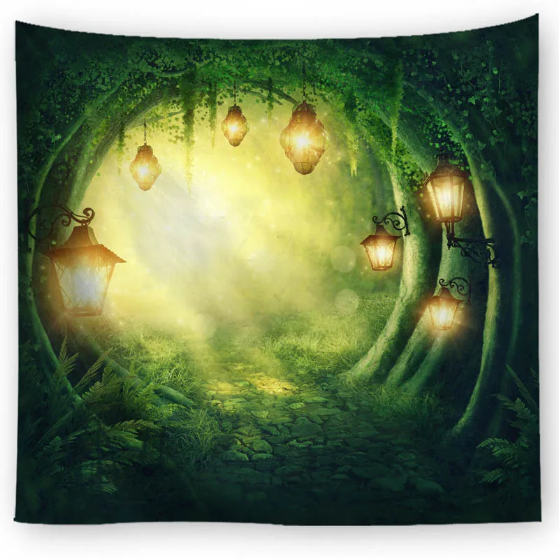 Large Size Wall Tapestry Fantasy Forest Fairy Tale World Wall Hanging Art Carpet Blanket Yoga Mat Decoration Green Tapestry - Цвет: 2