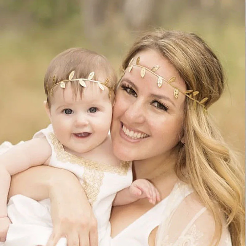 

Flower Headband Family Baby Mother Silver Gold Leaf Headband Hair Accessories Peace Olive Branch Child Hairband Family Matching
