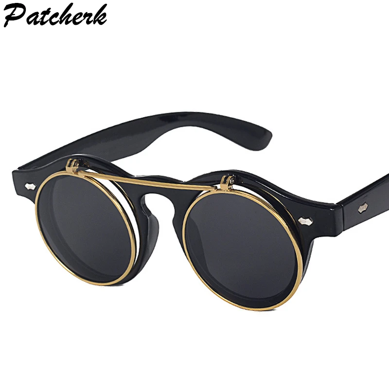 Мужские Новые Модные Винтажные круглые солнцезащитные очки в стиле стимпанк, двухслойные дизайнерские солнцезащитные очки