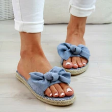 Women Sandals Torridity Woman Cute Bow Slippers Hemp Open Toe Casual Shoes Ladies Outdoor Beach Flops Female