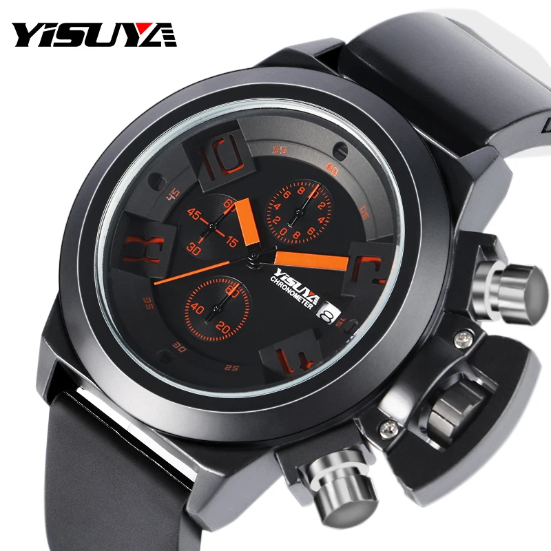 

YISUYA Top Brand Men's Watches Tactical Army Military Big Face Sports Clock Silicone Japan Quartz Wristwatch Relogio Masculino