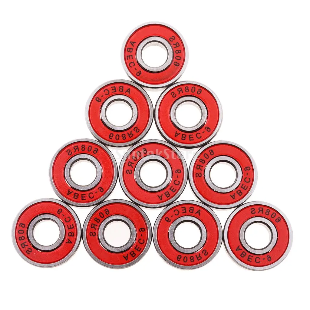 10 Pieces ABEC-9 608RS Inline Roller Skate Wheel Bearings Scooter Skateboard Longboard Seal Ball Bearings Red