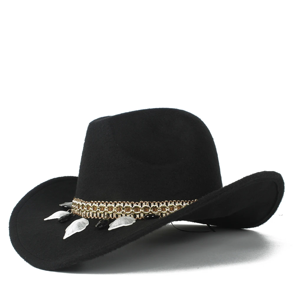 Женская шерстяная открытая западная ковбойская шляпа Женская TasselOutblack Cowgirl Sombrero Hombre джаз шляпа - Цвет: Black