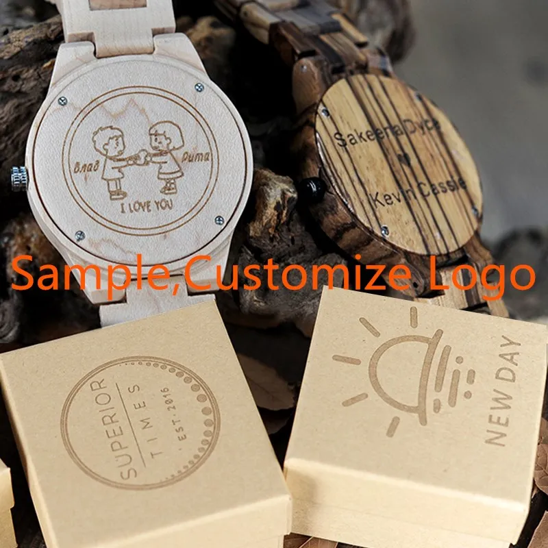 Your Logo is Welcome Logo Custom Engrave on Bamboo Wooden Watches Wood Box Logo Laser Engrave Fee OEM/ODM 6