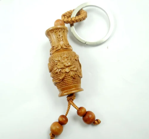 Natural mahogany three-dimensional engraving vase wood keychain Buddha key ring jewelry gift for men and women 1pc | Украшения и