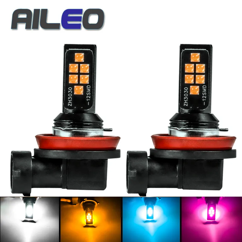 

AILEO H11 H8 LED Bulb 3030SMD Car Fog Lights 9005 HB3 9006 HB4 H10 9145 H16(JP) 3000K purple blue Driving Day Running Lamp Auto