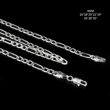 

Figaro Chain 16~30 inch Curb Silver Plated For Male Jewelry 4mm Chains Necklaces Fashion 3+1 Necklace Free Shipping Jewelry
