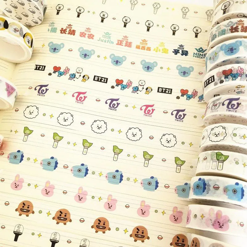 

1 Pcs Kawaii Kpop BTS Bangtan Boys GOT7 WANNA ONE Blackpink Twice Sticker Paper Masking TAPE Scrapbooking Cute Washi Tape