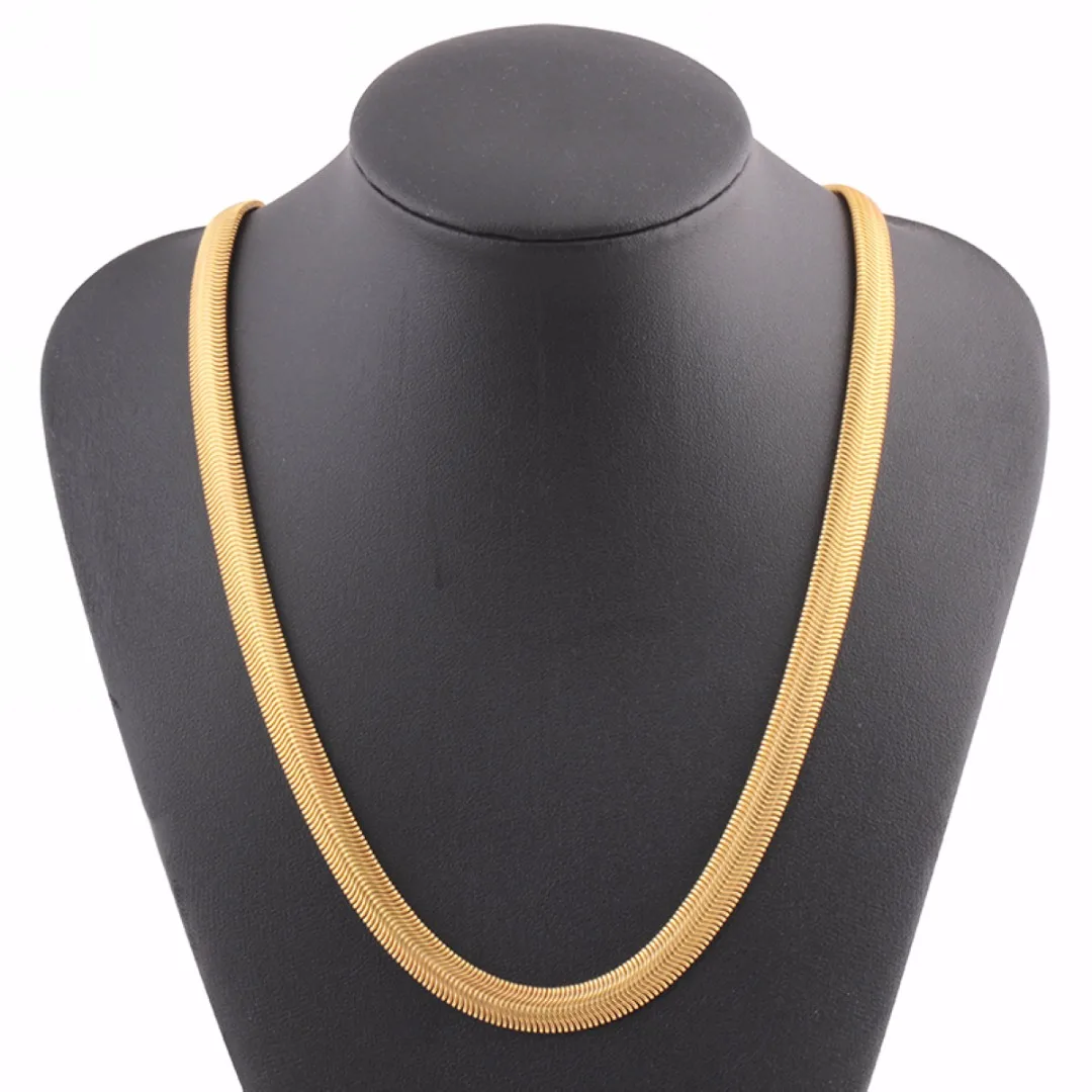 

Rock Men Gold Filled Flat Snake Bone Necklace Shellhard Vogue 60cm Long Thick Link Chain Necklace Women Vintage Kolye Jewelry