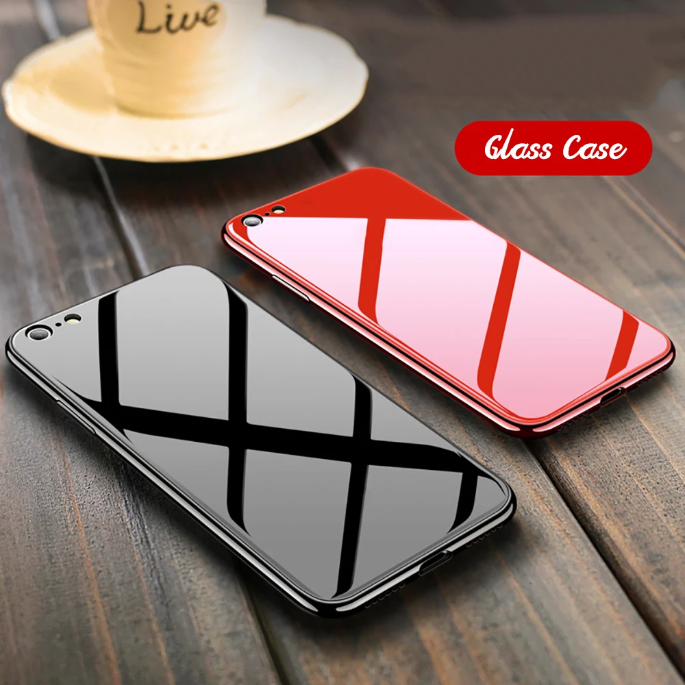 

Glass Mirror Phone Case For iPhone XI 6 Plus 7 8 iPhone X XR XS MAX Soft Protective Case Frame Bumper Back Tempered Glass Cover
