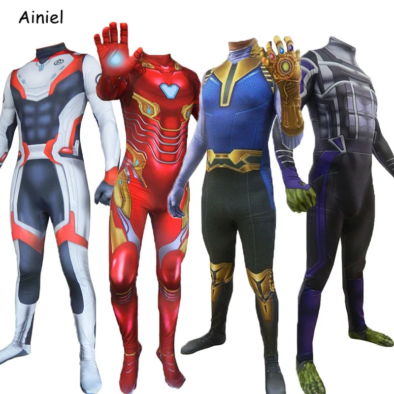 Endgame квантовое царство Железный человек Халк танос маска для косплея супергероя Zentai боди костюм на Хэллоуин для взрослых и детей