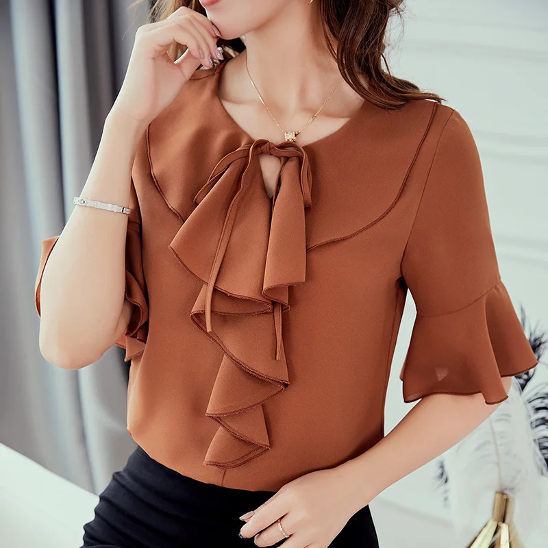 

New 2019 Women Chiffon Shirt Spring Summer Shirts Womens Fashion Office Red Blouse Street White Blouses Ladies Plus Size Tops