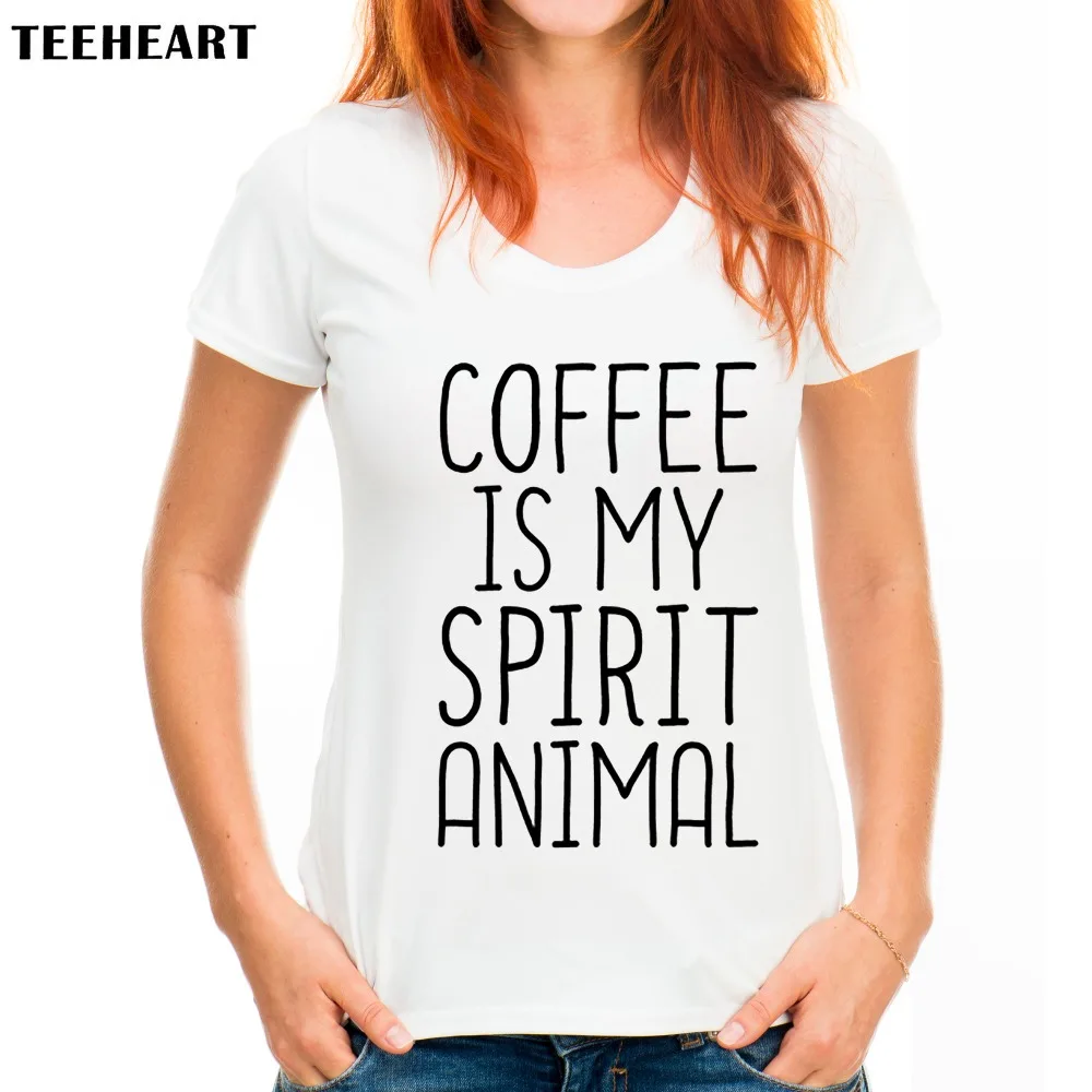 cheap TEEHEART Women Fashion Coffee Is My Spirit Animal T shirt Novelty Tops Lady Custom Printed Short Sleeve Letter Tees px530