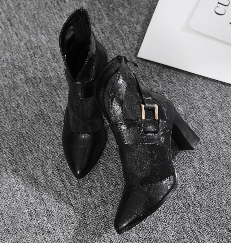 Bottines Femmes; коллекция года; ботинки на высоком каблуке; Летние сетчатые ботильоны для женщин 9 см; черные ботинки; модная обувь+ женская обувь со змеиным принтом