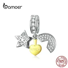 Bamoer, Луна и подвеска-звезда для женщин, 925 пробы, серебро, золото, подвески в виде сердца для браслета или ожерелья BSC098