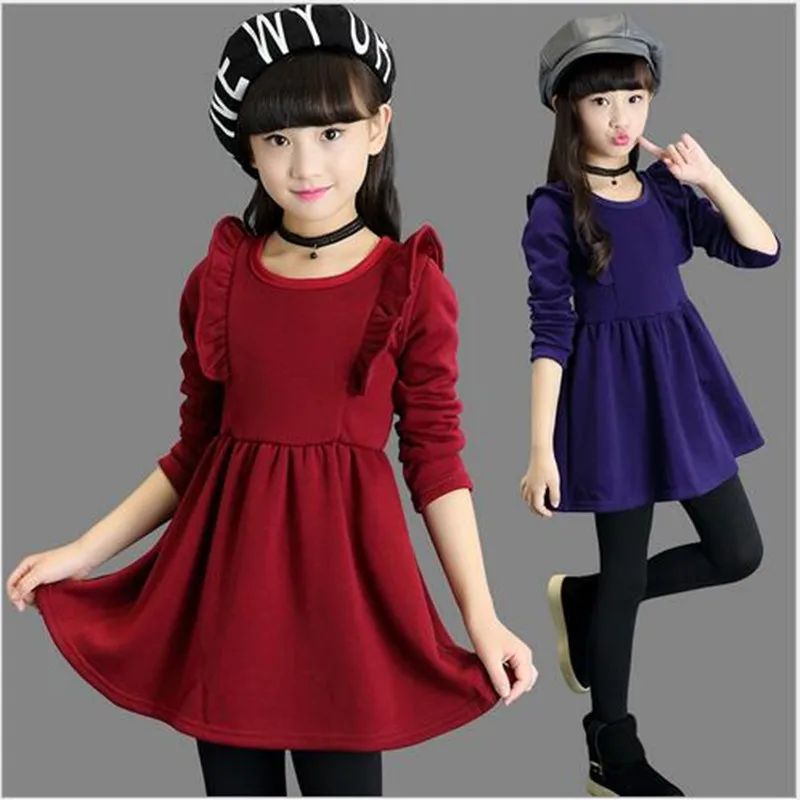 2021 Girls Winter Warm Dress Girls Beautiful Long Sleeve Thick Princess