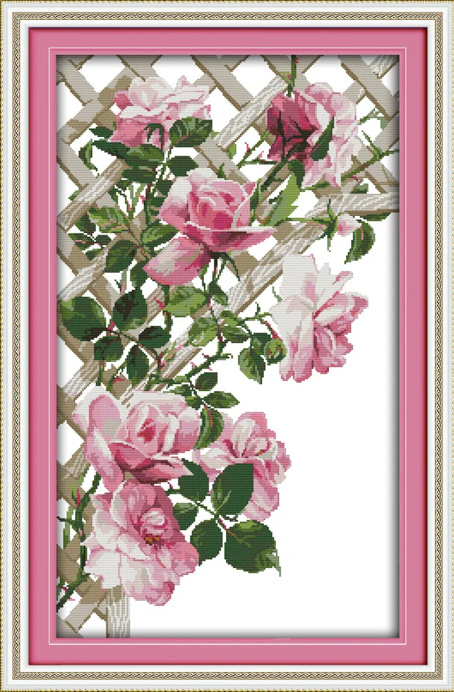 

Joy Sunday Pink roses beauty DMC Counted Chinese Cross Stitch Kits printed Cross-stitch set Embroidery Needlework