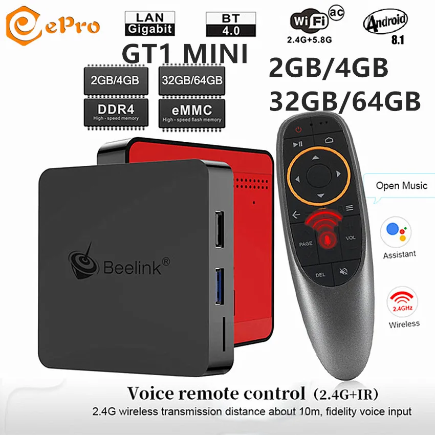 

Beelink GT1 MINI Amlogic S905X2 Smart Box Android 8.1 RAM 4GB 32GB Voice Control GT1 MINI TV Box BT4.0 Dual WIFI GT1 MINI S905X2