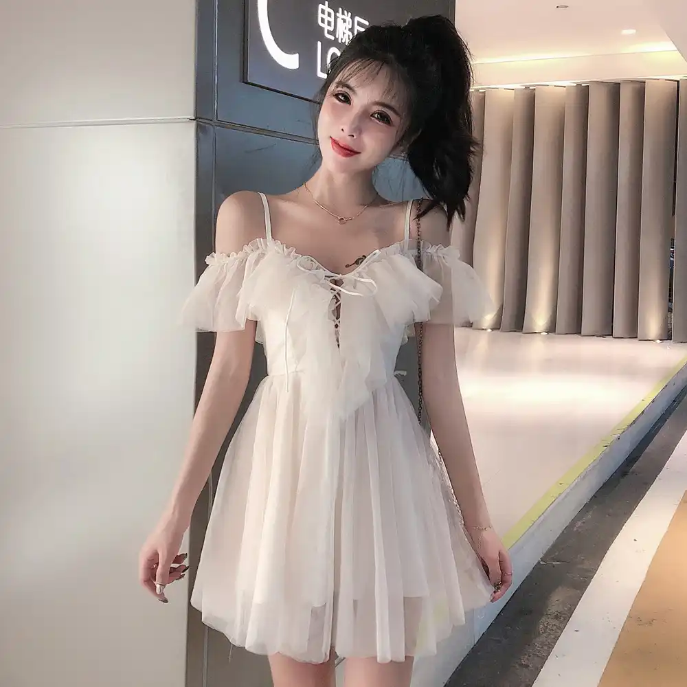 yarn Tied belt elegant Mini dress 