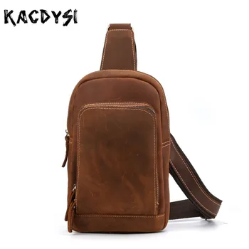 

Original Crazy Horse Leather Mens Chest Pack Vintage Style Cowhide Leisure Small Man Shoulder Messenger Bag Waist Pack Body Bags