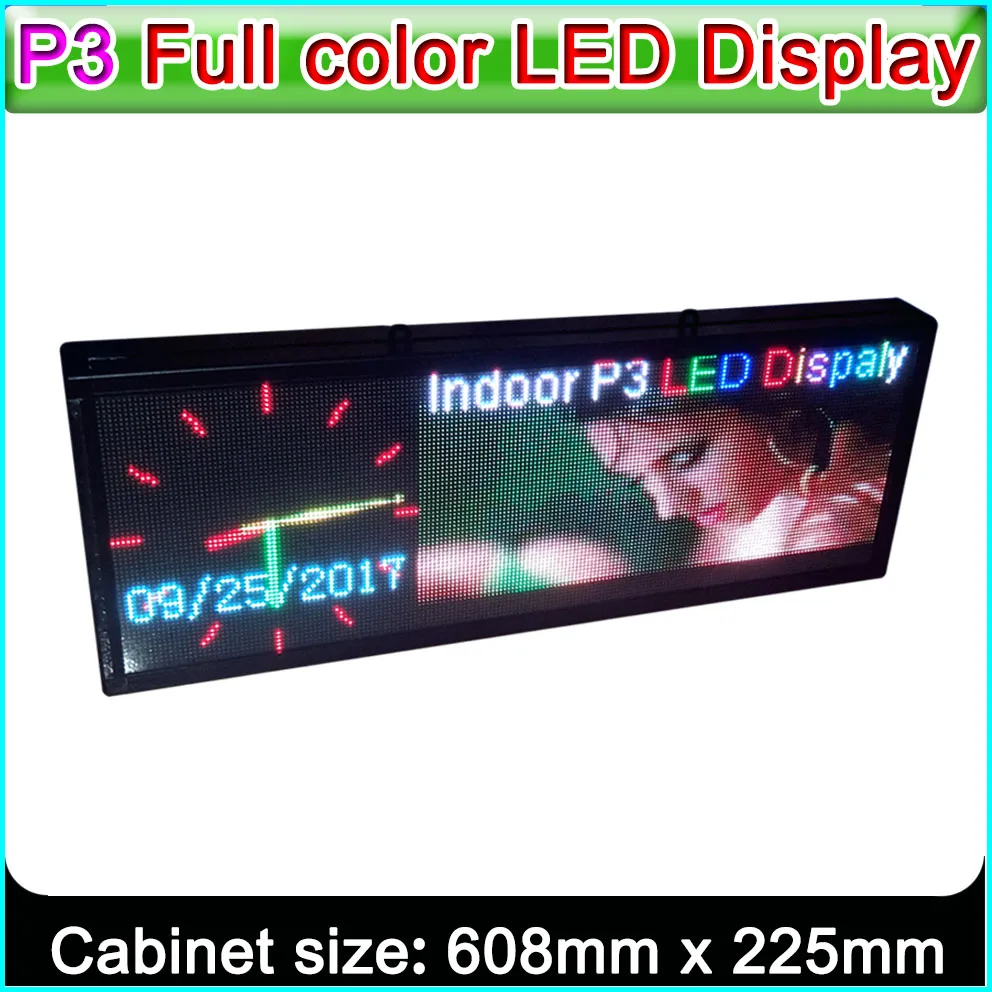 P3 RGB светодиодный дисплей на заказ, крытый полноцветный светодиодный рекламный знак, SMD 2121 P3 светодиодный модуль, H8." x W24"(64*192 пикселей