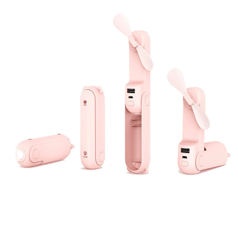 

Multifunction 3 In 1 Handheld USB Fan Portable Folding 2 Speed Wind Desk Fan 2000mAh Power Bank Flashlight For Camping Travel