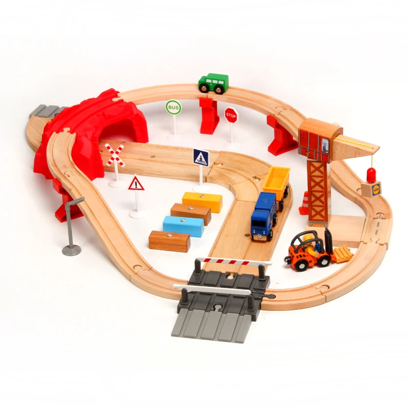 Forklift Wooden Train Track Set Toys Children's Assembled Puzzle Boys