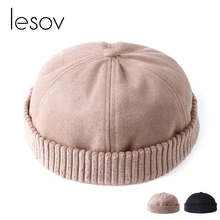 Lesov Мужская и Женская Ретро свернутая Кепка с черепом, шапка без полей, осенняя зимняя шапка, короткие шапочки Skullies, дышащая Рабочая шапка