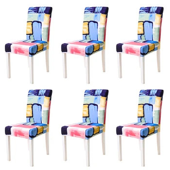 

6 PCS Stretch Chair Cover for Dining Wooden Chair Spandex Kitchen Slipcovers Wedding Party Restaurant Banquet Hotel Seat Case