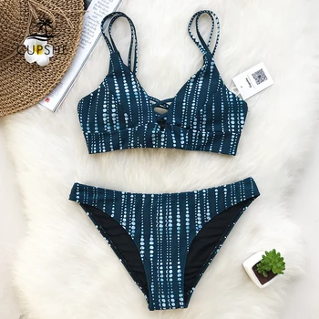 

CUPSHE Dream Space Bikini Set Women Lace Up Cross Thong Triangle Bikinis Swimwear 2020 Beach Bathing Suit Swimsuit