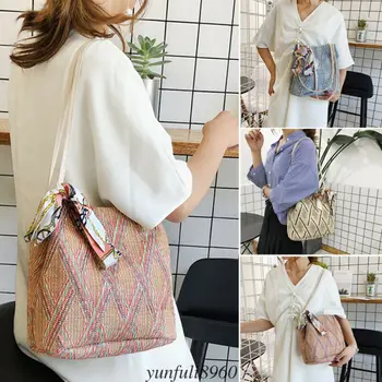 

Women Casual Straw Bag Summer Beach Woven Bag Shoulder Bag Tote Shoulder HandBag