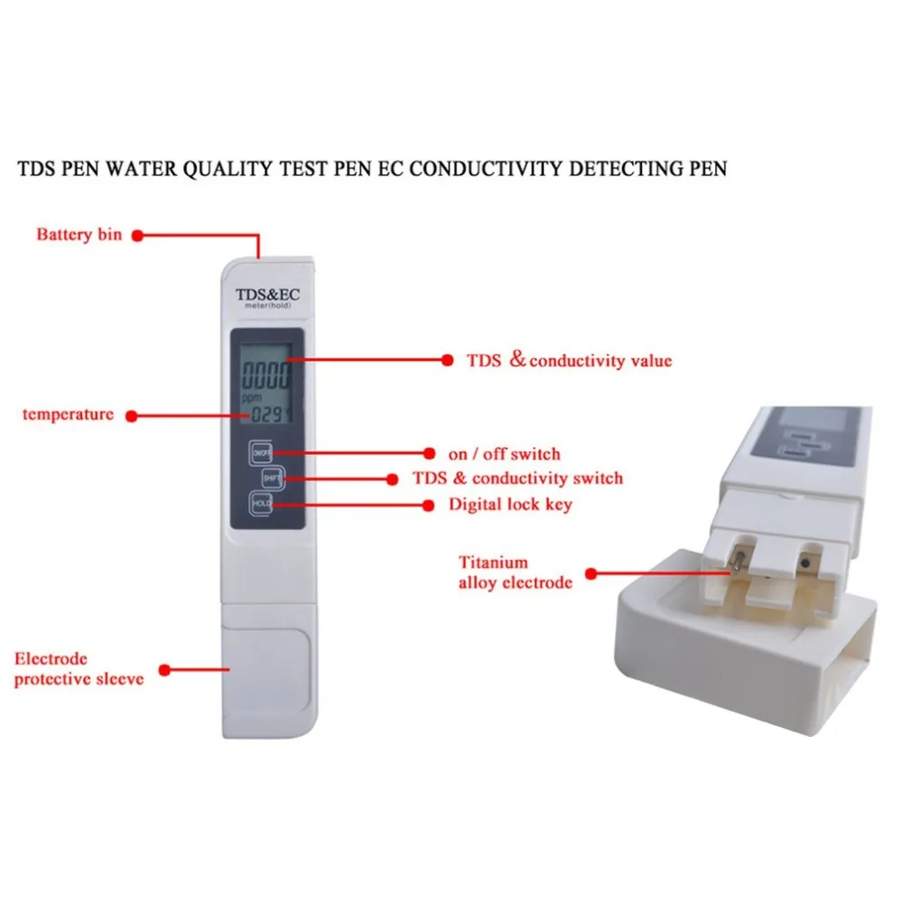 Тестер электролиза воды, электролиза, инструменты для воды, TDS, тестовая ручка, Тест температуры, er, ручка, проводимость, измерение качества воды