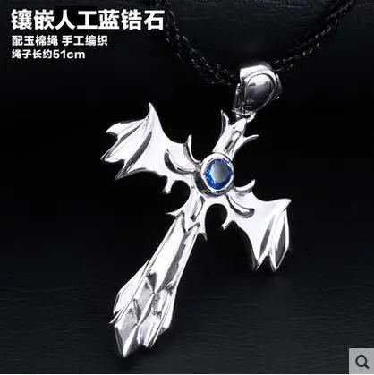 Мужской чокер, 925 серебряный мужской крест кулон, модное ожерелье, крылья демона, мужские аксессуары персонализированный, подарок для мальчика - Окраска металла: Rope chain Blue