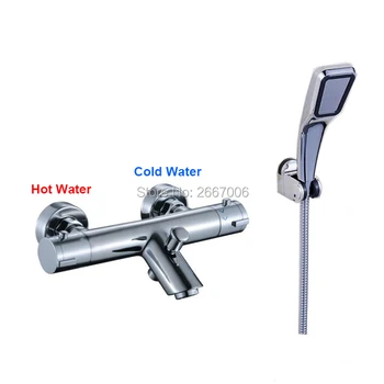 

Free shipping New Design Chrome Water Spout Faucet Set Thermostatic Valve Control Mixer Tap with Hand Shower Wall Mount ZR1000