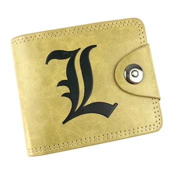 

Death Note Anime Khaki Leather Wallet L Lawliet Short Button Purse Fashion Casual Money Bag for Cosplay Gift Collection