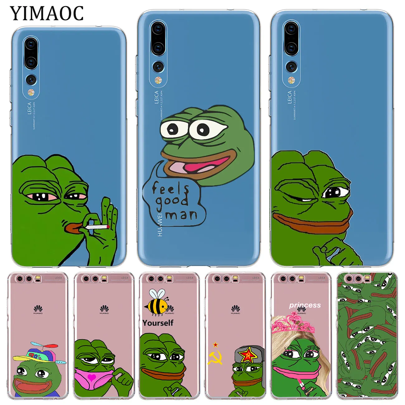 

YIMAOC Pepe Funny Frog Soft Silicone tpu Phone Case for Huawei P30 P20 Pro P10 P8 P9 Lite 2017 2016 2015 P smart Z 2019 Cover