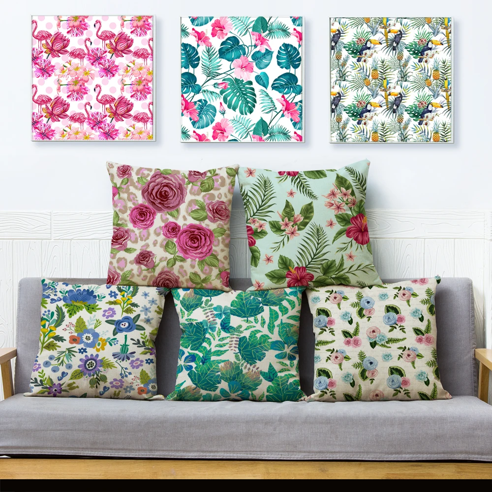 Nordic style Tropical leave Cushion Cover for Sofa Home Decor Pillowcase Print Patchwork Plant Animal Pillow Case Linen 45*45cm | Дом и сад