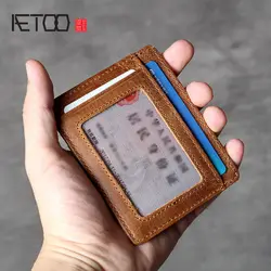 AETOO простой практичный кошелек из воловьей кожи с застежкой для карт мужской и женский бумажник с несколькими картами