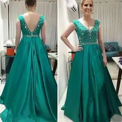 Vestido de madrinha 2019 платья для матери невесты с кристаллами, с рукавом-крылышком и v-образным вырезом для свадьбы, вечерние платья