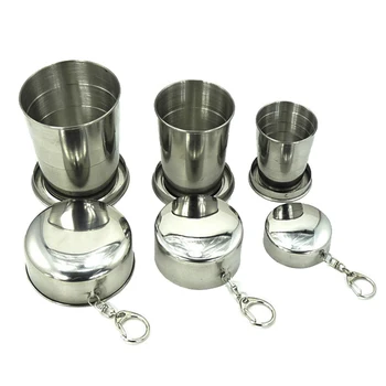 

UPORS 75/150/250ml Folding Cup with Keychain Stainless Steel Retractable Collapsible Cup Portable Outdoor Travel Metal Tea Cup