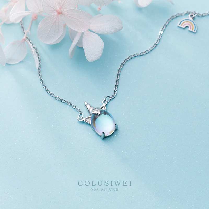

Colusiwei Unicorn and Rainbow Pendant Necklace Colorful Crystal Necklaces for Women Real 925 Sterling Silver Fine Jewelry