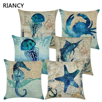 

Marine life Pillow Decorative Decor Linen Cushions 45*45 Cushion Cover Sofa Printed Pillowcase for Living Room Pillowcover 40018