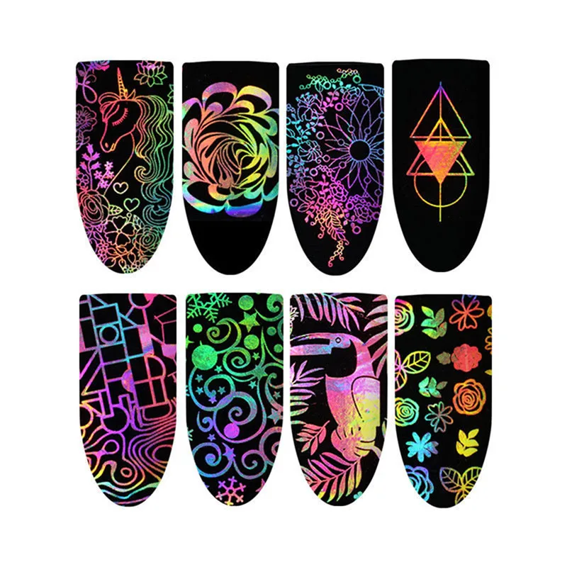 

8 Pcs DIY Nail Foils Laser Holographic Nail Foil Geometric Nail Art Transfer Stickers Nail Decoration Makeup