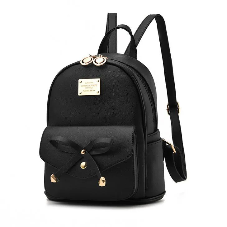 FGJLLOGJGSO, модная женская сумка, школьный женский рюкзак из искусственной кожи, маленькая Студенческая сумка на плечо, повседневные женские рюкзаки, мягкая сумка - Цвет: black