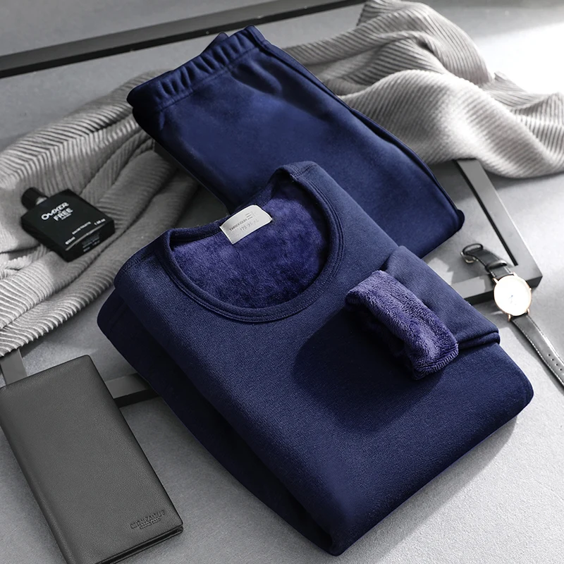 THREEGUN Hot Sale Mens Thermal Underwear Set Thick Plus Long Johns Velvet Winter Warm Wool Couple Thermo Underwear Stretch Cloth