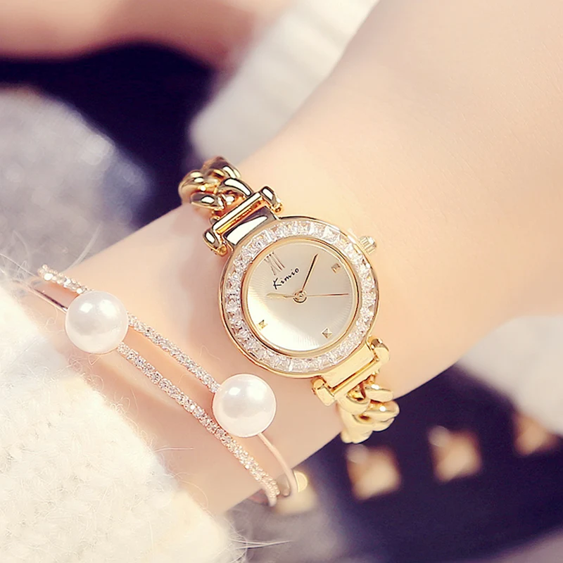 

2018 Kimio New Creative Band Famous watches Women's Quartz Bracelet Wristwatch Twisted design Rhinestone circle Clock with Box