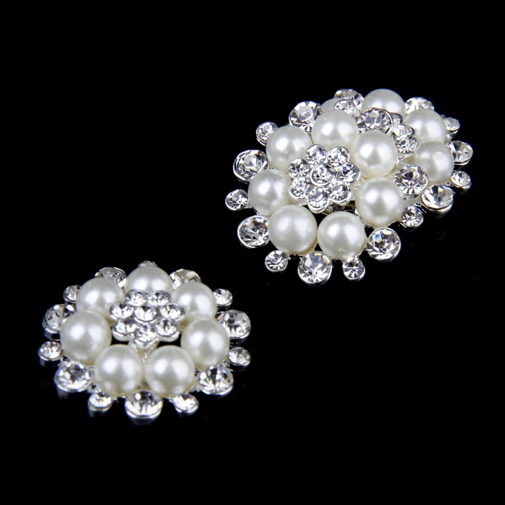5 Pieces Crystal Rhinestone Pearl Flower Button Flatback DIY Sewing Craft 30mm
