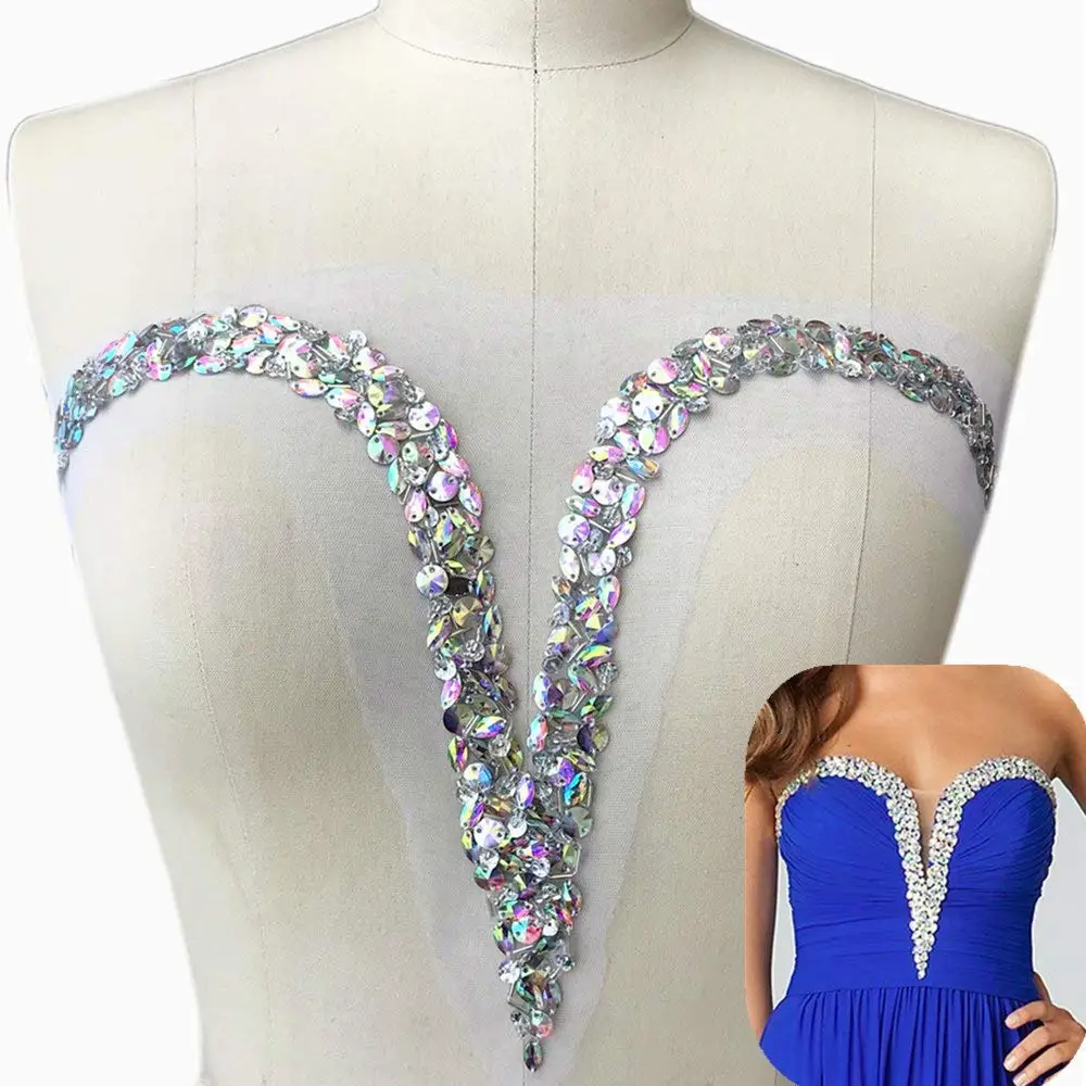 

Goddess Art-work 25x36cm V-neck Sew on Wedding Patch AB Beaded Sequin Rhinestone Crystal Appliques Design Sewing for DIY Clothes